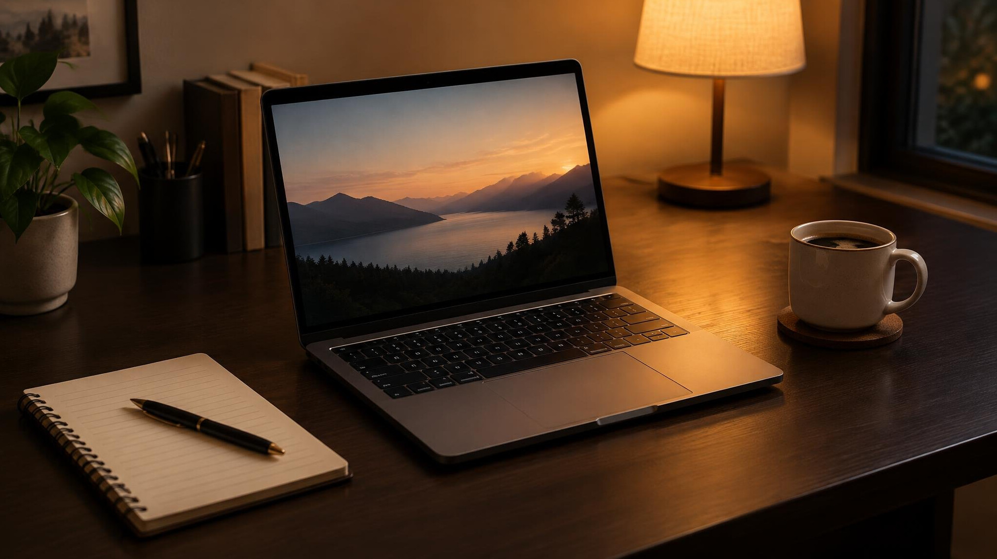 Laptop on a dark desk