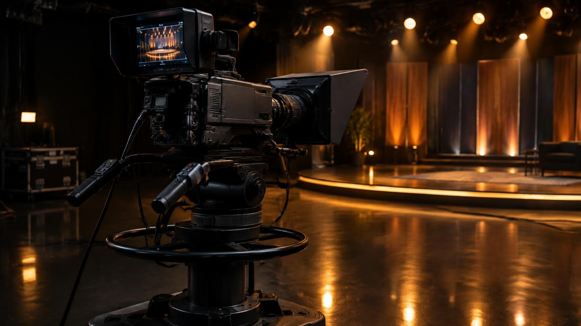 Professional broadcast camera on a studio set